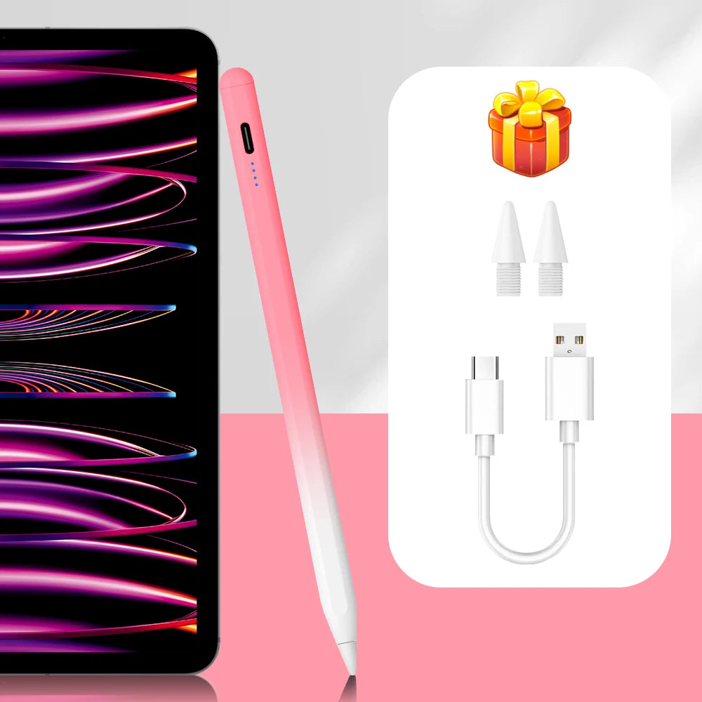 Smartphone with pink case, earbuds, and charging cable on a pink and gray background